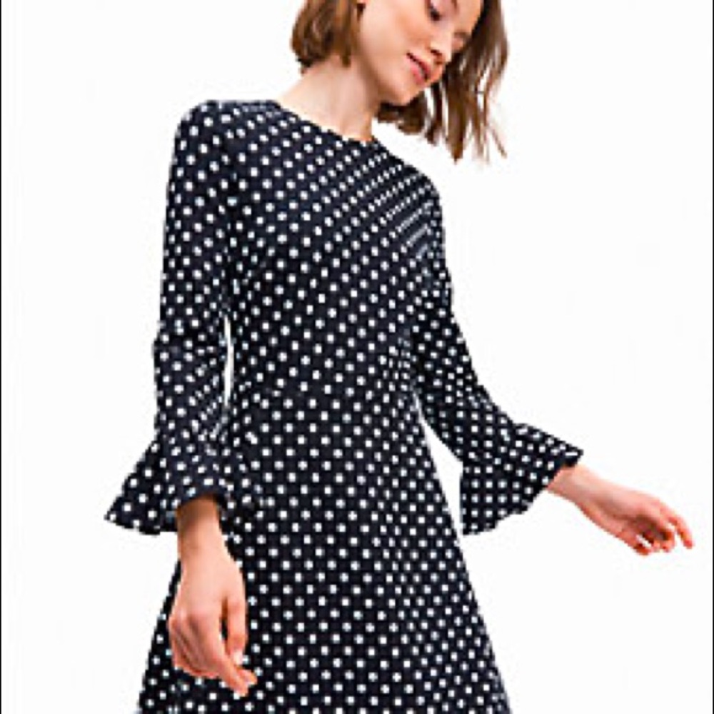 Kate Spade Domino Dot Flounce Sleeve Ponte Fit and Flair Dress
